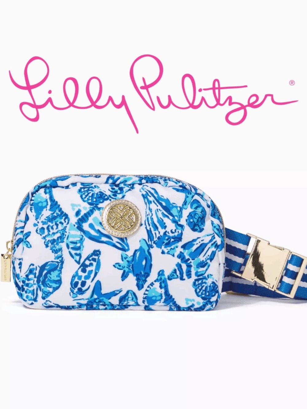Striped Blue Shell-Print Crossbody Belt Bag